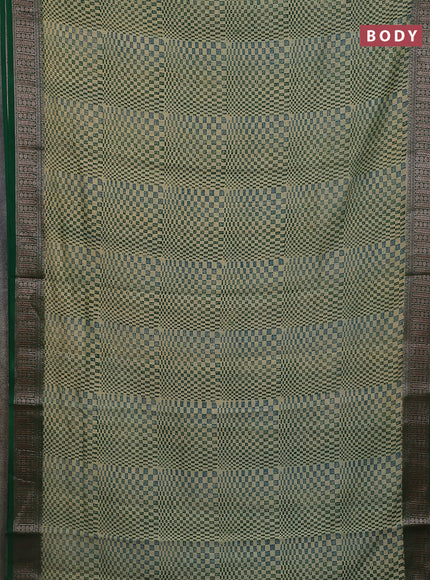Chanderi silk cotton saree green with allover geometric prints and banarasi style border