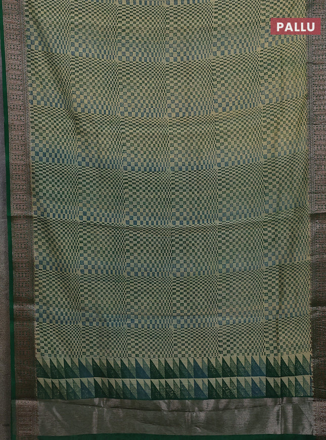 Chanderi silk cotton saree green with allover geometric prints and banarasi style border