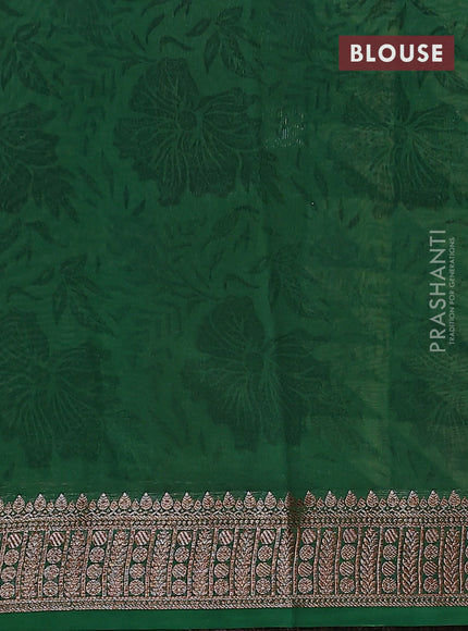 Chanderi silk cotton saree green with allover geometric prints and banarasi style border
