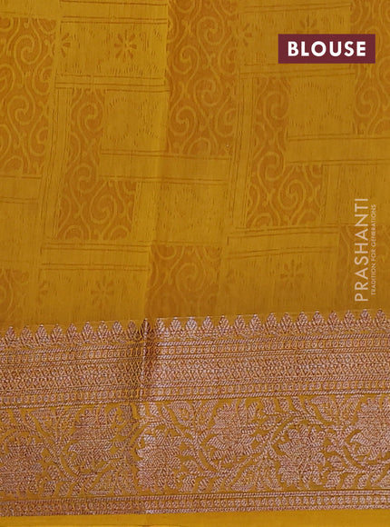 Chanderi silk cotton saree mustard yellow with allover prints and banarasi style border