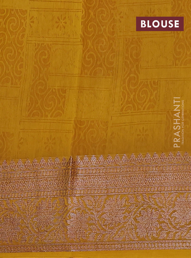 Chanderi silk cotton saree mustard yellow with allover prints and banarasi style border