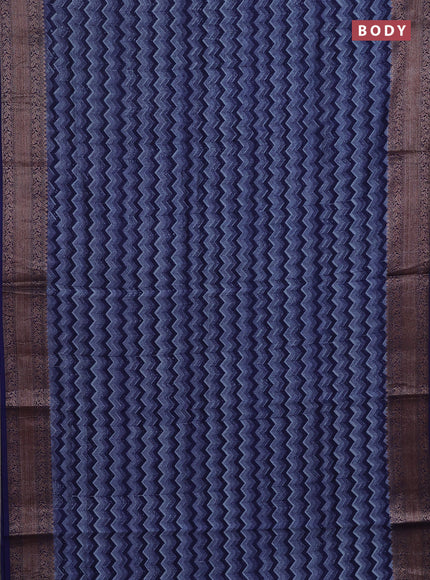 Chanderi silk cotton saree pastel blue and blue with allover zig zag prints and banarasi style border