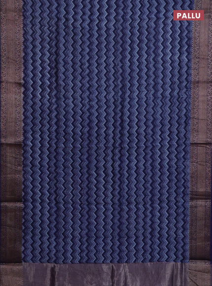 Chanderi silk cotton saree pastel blue and blue with allover zig zag prints and banarasi style border