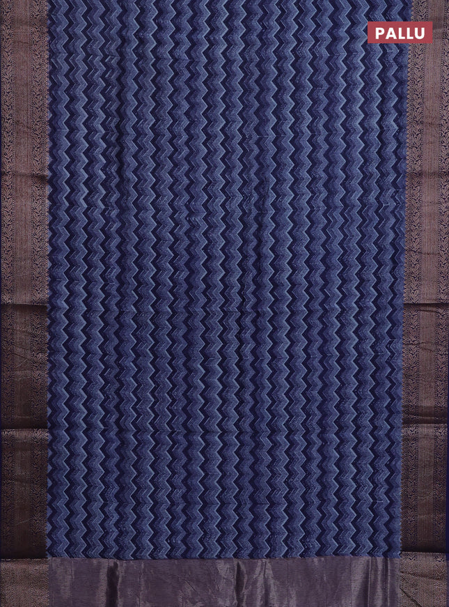 Chanderi silk cotton saree pastel blue and blue with allover zig zag prints and banarasi style border