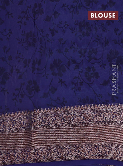 Chanderi silk cotton saree pastel blue and blue with allover zig zag prints and banarasi style border