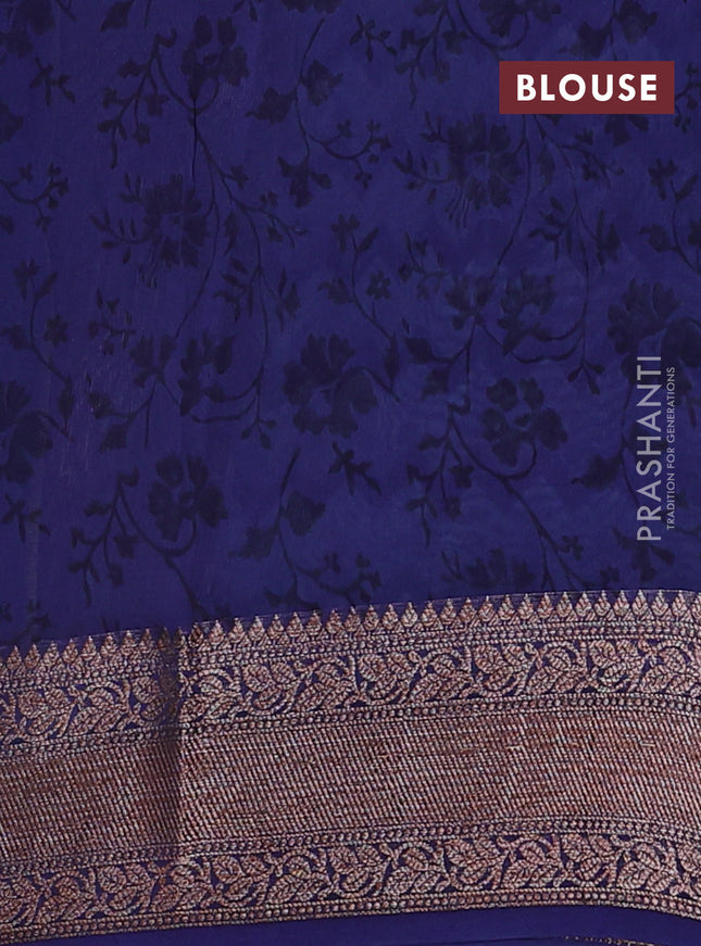 Chanderi silk cotton saree pastel blue and blue with allover zig zag prints and banarasi style border