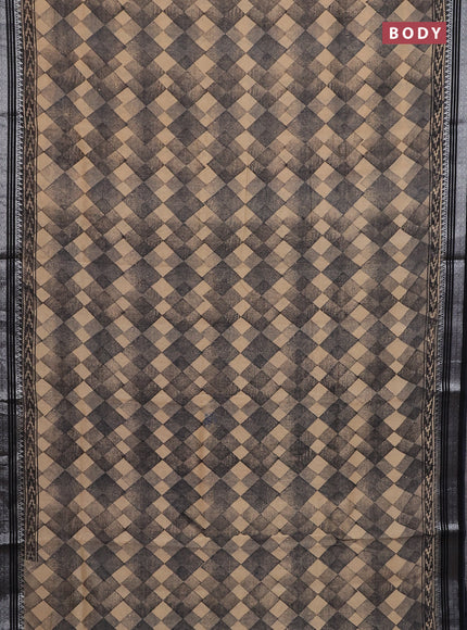 Chanderi silk cotton saree black with allover geometric prints and silver zari woven border