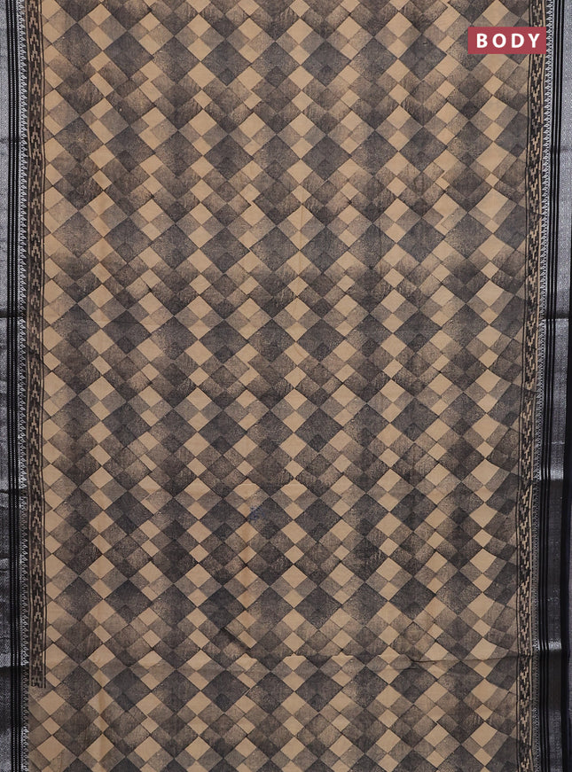 Chanderi silk cotton saree black with allover geometric prints and silver zari woven border