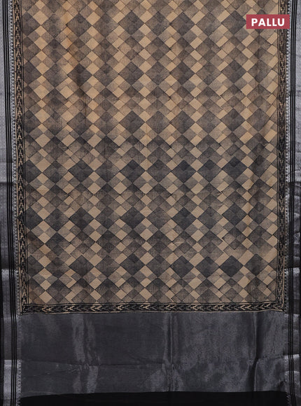 Chanderi silk cotton saree black with allover geometric prints and silver zari woven border