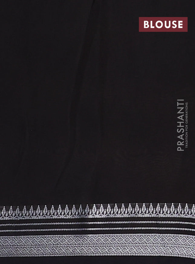Chanderi silk cotton saree black with allover geometric prints and silver zari woven border