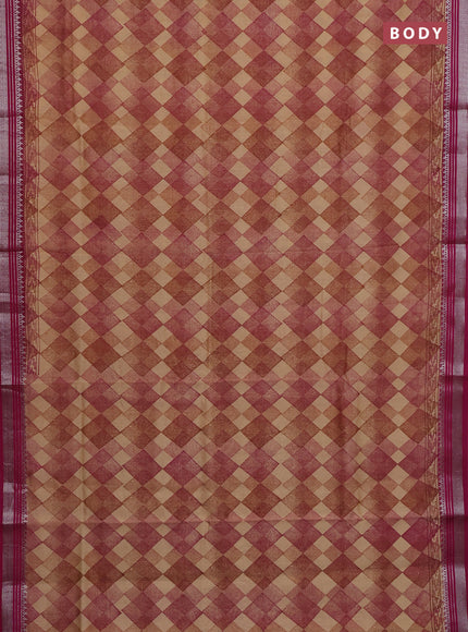Chanderi silk cotton saree pink with allover geometric prints and silver zari woven border