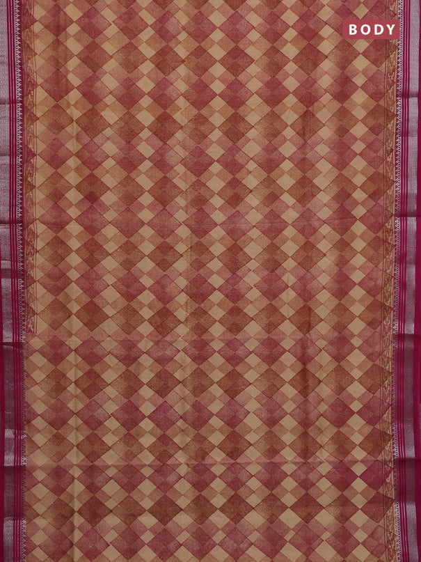 Chanderi silk cotton saree pink with allover geometric prints and silver zari woven border
