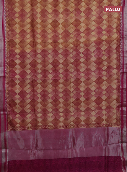 Chanderi silk cotton saree pink with allover geometric prints and silver zari woven border