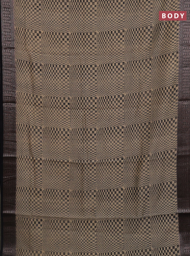 Chanderi silk cotton saree black with allover geometric prints and banarasi style border