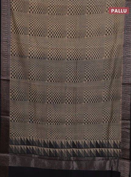 Chanderi silk cotton saree black with allover geometric prints and banarasi style border
