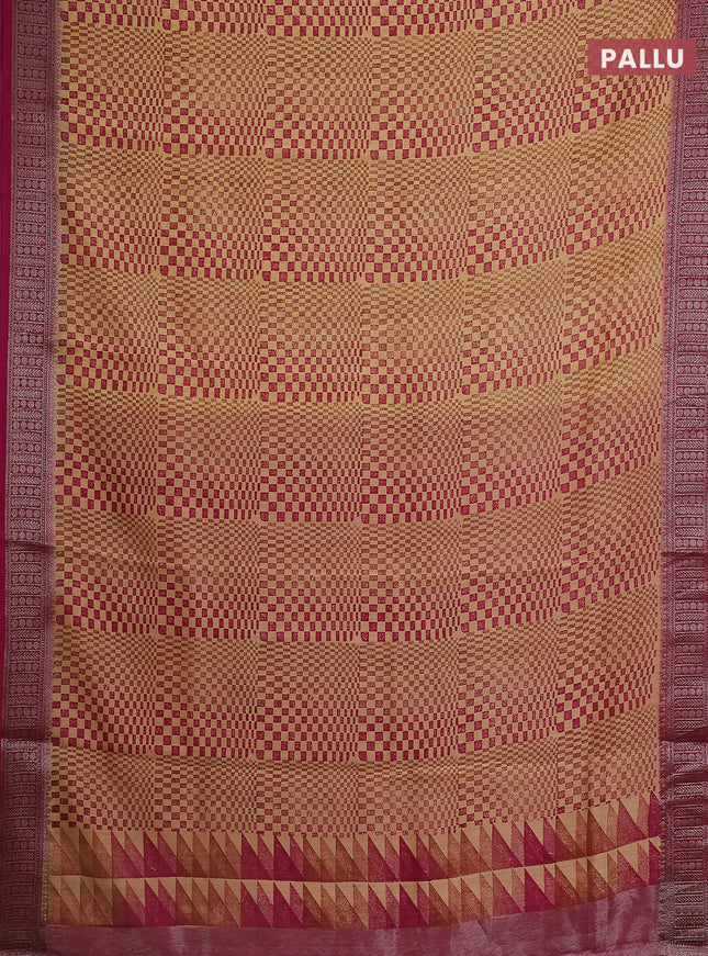 Chanderi silk cotton saree pink with allover geometric prints and banarasi style border
