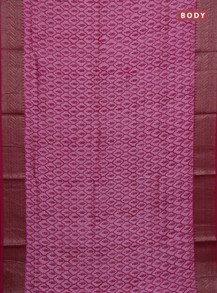 Chanderi silk cotton saree magenta pink with allover prints and banarasi style border