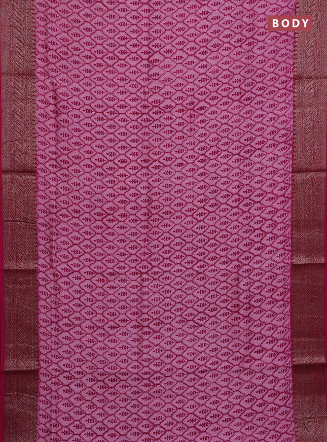 Chanderi silk cotton saree magenta pink with allover prints and banarasi style border