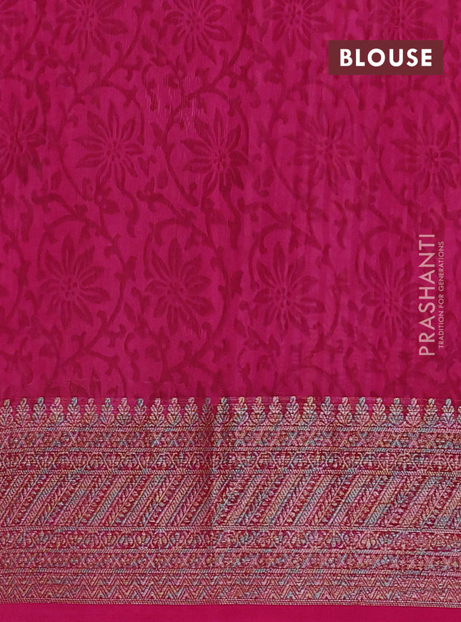 Chanderi silk cotton saree magenta pink with allover prints and banarasi style border