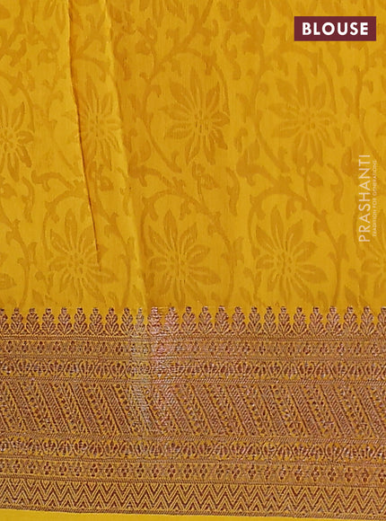 Chanderi silk cotton saree mustard yellow with allover prints and banarasi style border
