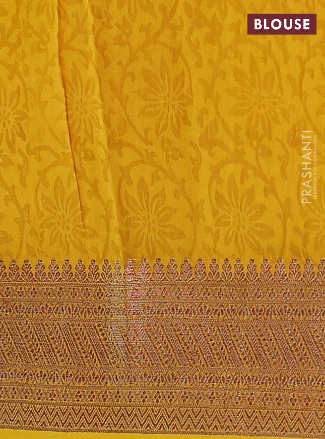Chanderi silk cotton saree mustard yellow with allover prints and banarasi style border