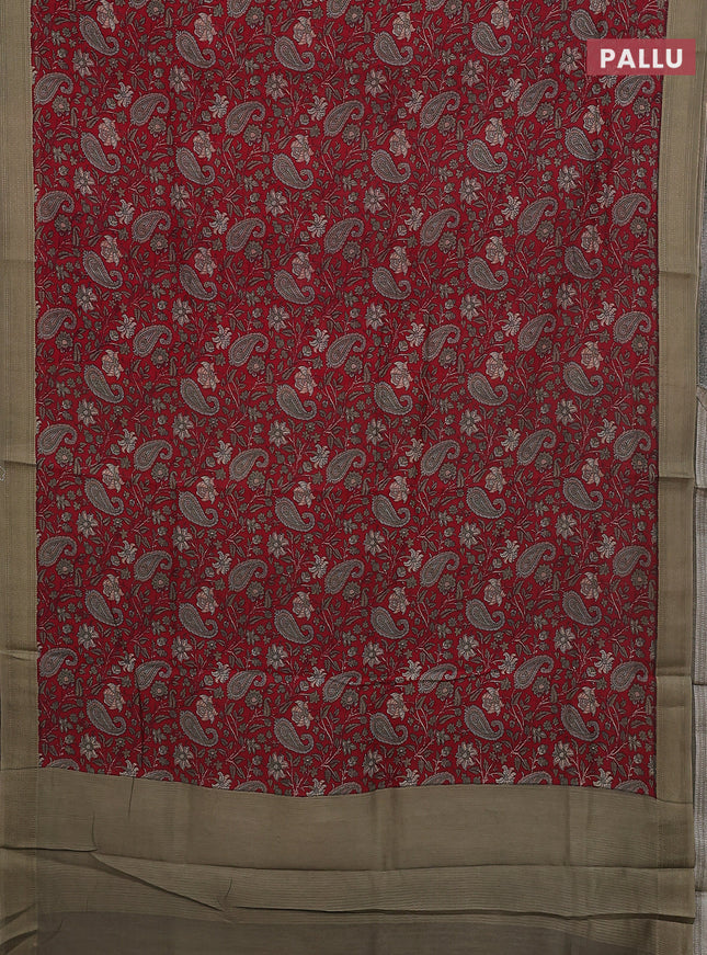 Chanderi silk cotton saree maroon and pastel green with allover paisley prints and woven border