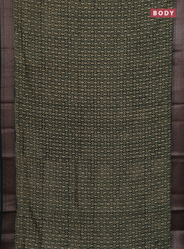Chanderi silk cotton saree bottle green with allover prints and banarasi style border