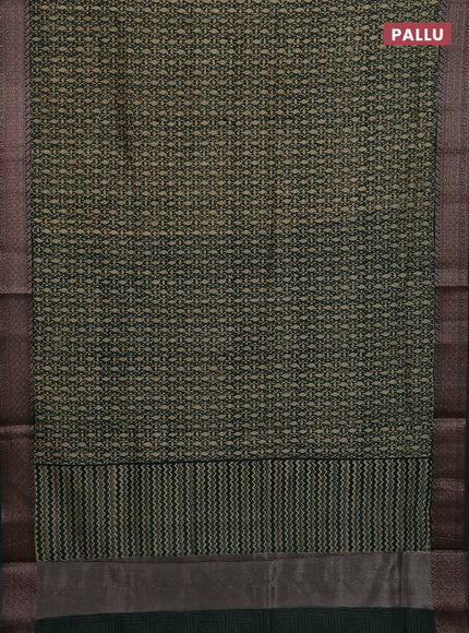 Chanderi silk cotton saree bottle green with allover prints and banarasi style border