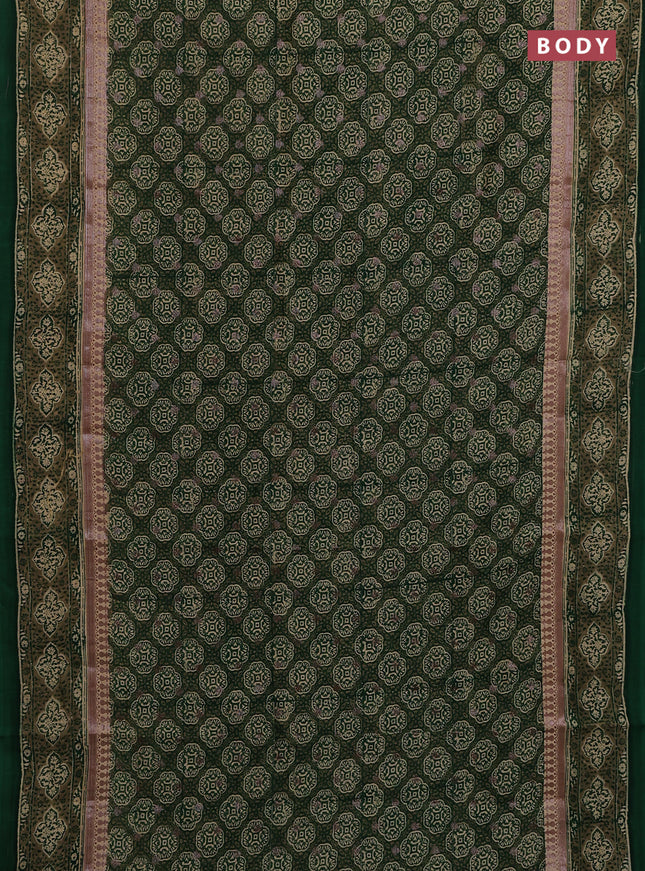Chanderi silk cotton saree green with allover prints & woven buttas and woven border