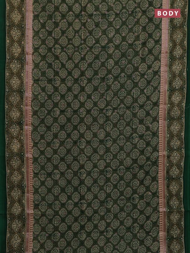 Chanderi silk cotton saree green with allover prints & woven buttas and woven border