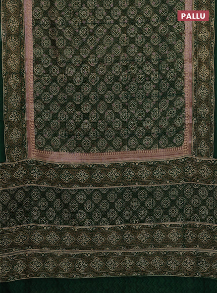 Chanderi silk cotton saree green with allover prints & woven buttas and woven border