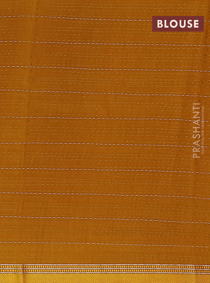 Chanderi silk cotton saree mustard yellow with allover geometric prints and kanth stitch work border