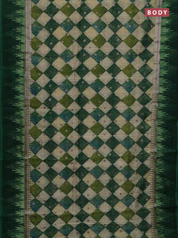 Chanderi silk cotton saree green with allover geometric prints & woven buttas and temple design border