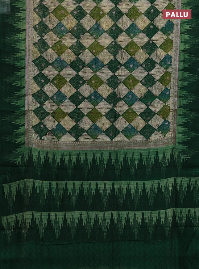 Chanderi silk cotton saree green with allover geometric prints & woven buttas and temple design border