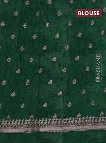 Chanderi silk cotton saree green with allover geometric prints & woven buttas and temple design border