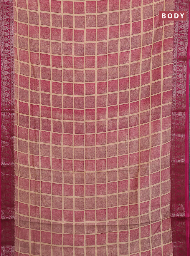 Chanderi silk cotton saree sandal and pink with allover geometric prints and banarasi style border