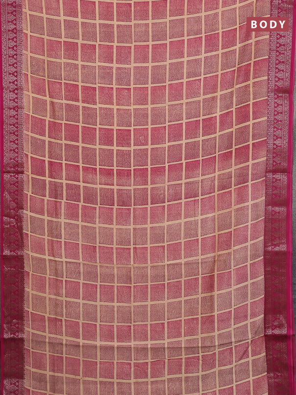 Chanderi silk cotton saree sandal and pink with allover geometric prints and banarasi style border
