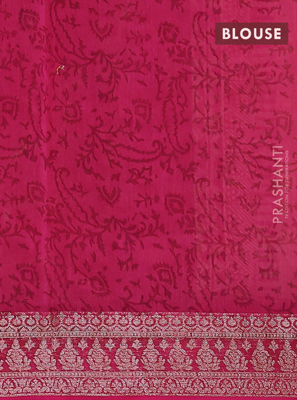 Chanderi silk cotton saree sandal and pink with allover geometric prints and banarasi style border