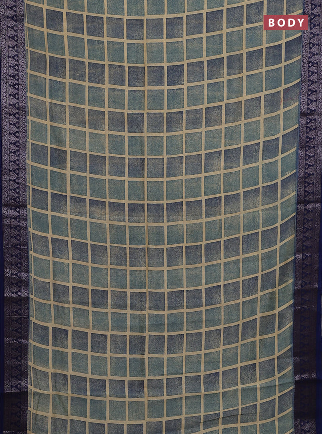 Chanderi silk cotton saree sandal and navy blue with allover geometric prints ans banarasi style border