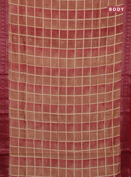 Chanderi silk cotton saree sandal and red with allover geometric prints and banarasi style border