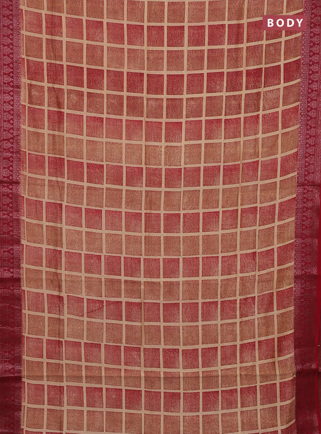 Chanderi silk cotton saree sandal and red with allover geometric prints and banarasi style border