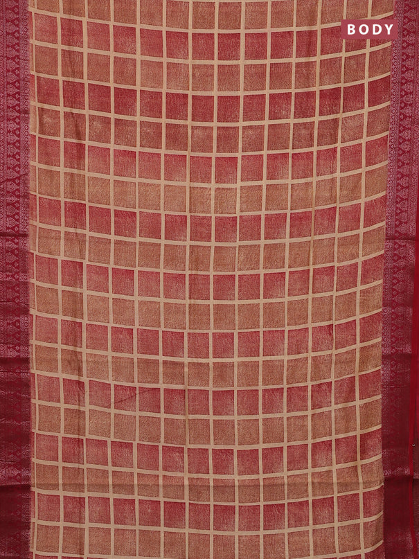 Chanderi silk cotton saree sandal and red with allover geometric prints and banarasi style border