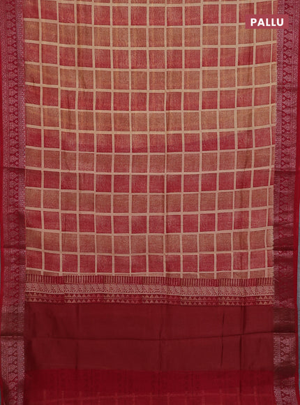 Chanderi silk cotton saree sandal and red with allover geometric prints and banarasi style border
