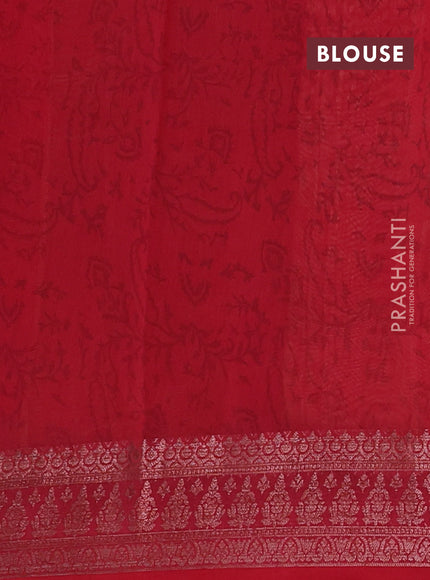 Chanderi silk cotton saree sandal and red with allover geometric prints and banarasi style border