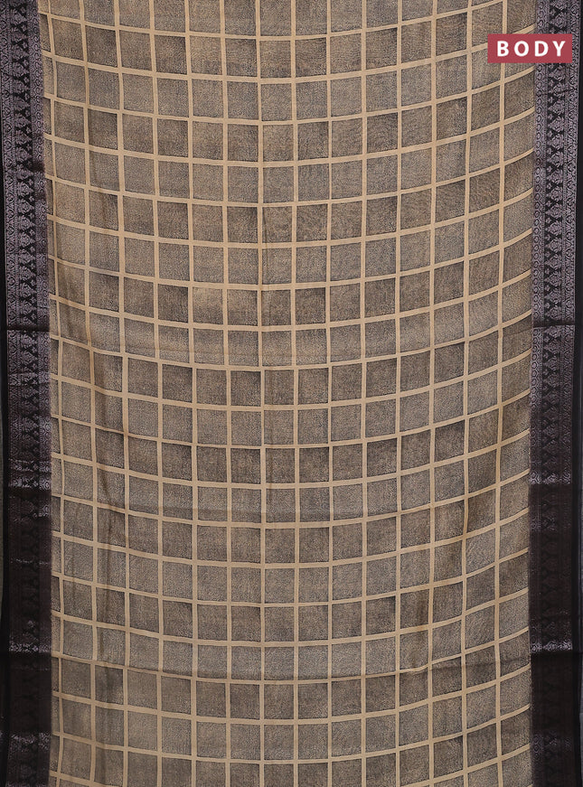 Chanderi silk cotton saree sandal and black with allover geometric prints and banarasi style border