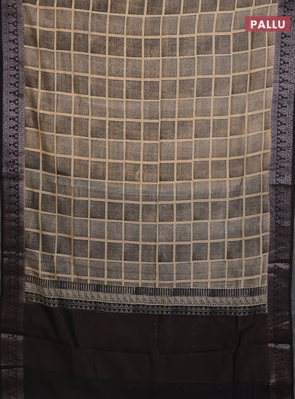 Chanderi silk cotton saree sandal and black with allover geometric prints and banarasi style border