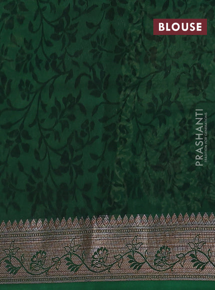 Chanderi silk cotton saree sandal and green with allover prints and banarasi style border