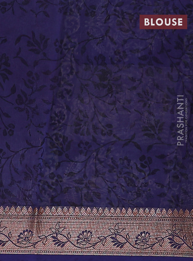 Chanderi silk cotton saree navy blue with allover prints and banarasi style border