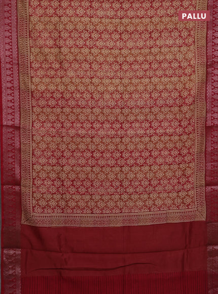 Chanderi silk cotton saree sandal and maroon with allover prints and banarasi style border
