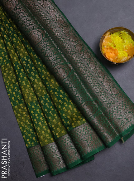 Chanderi silk cotton saree green with allover butta prints and banarasi style border